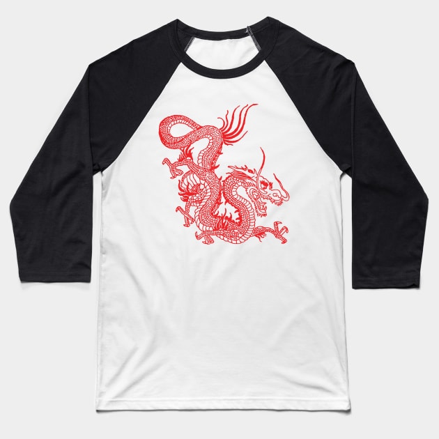 Red Chinese Dragon Baseball T-Shirt by EddieBalevo